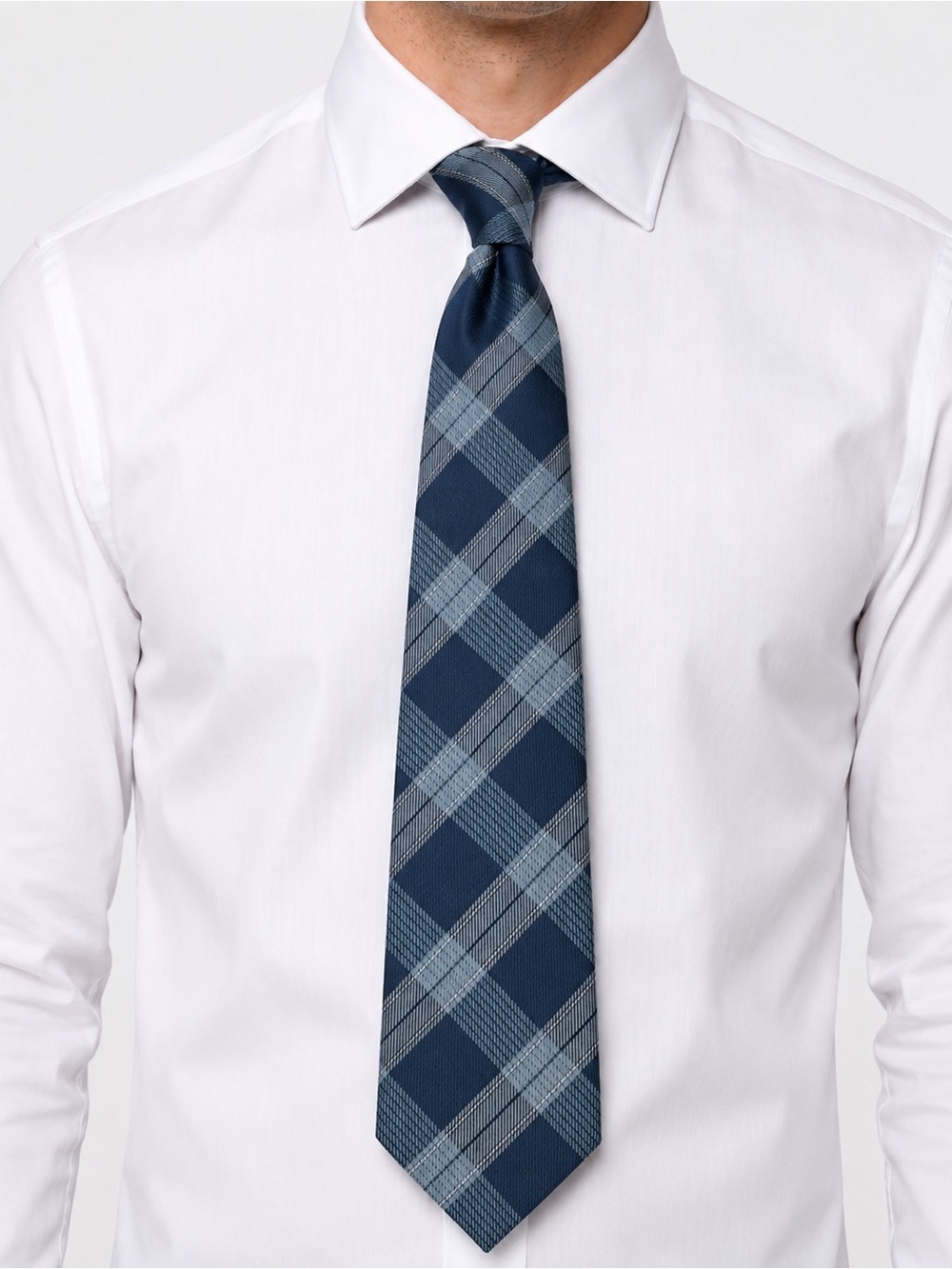 Fresco NSN Navy Blue Plaid Tie Men’s Classic Check Necktie